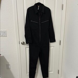 Free People Midnight Black Denim Jumpsuit